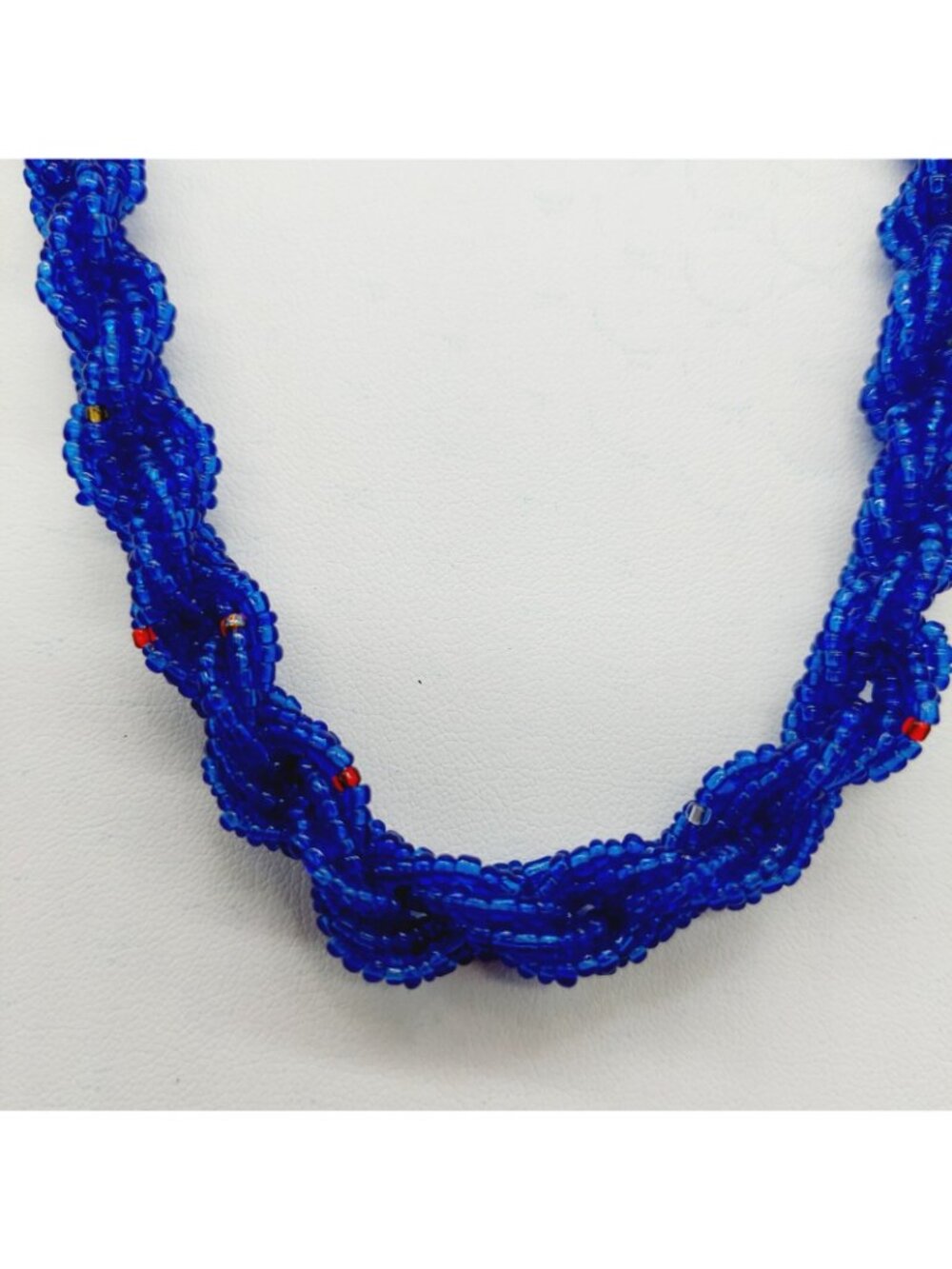 Blue Seed Bead Necklace Barrel Clasp Red Beads Choker - Picture 2 of 6
